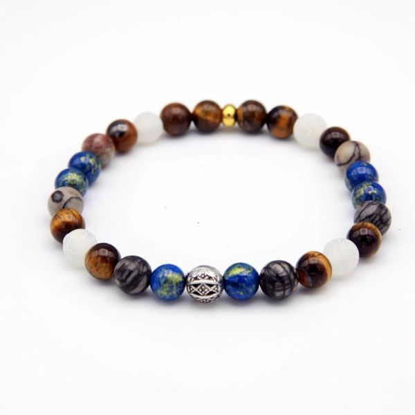 Armband mit Tiger Stone, Jade blau-gold und grau-braun